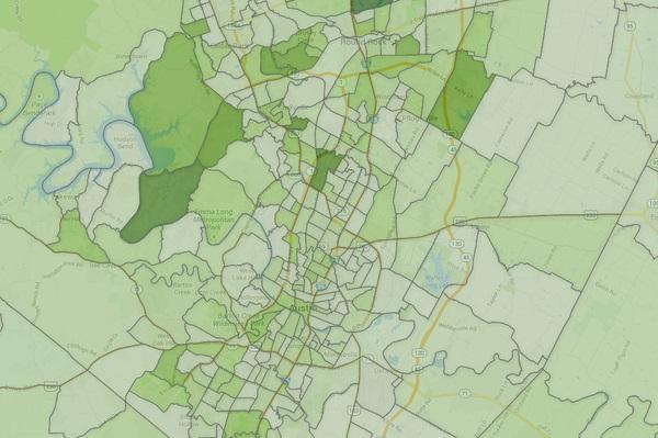 센트랄 텍사스 지역으로 새로 이주하는 주민이 거주 하는 지역 지도, 어스틴